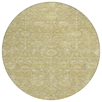8' Tan And Beige Round Floral Washable Indoor Outdoor Area Rug