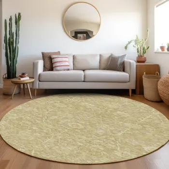 8' Tan And Beige Round Floral Washable Indoor Outdoor Area Rug