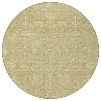 8' Tan And Beige Round Floral Washable Indoor Outdoor Area Rug