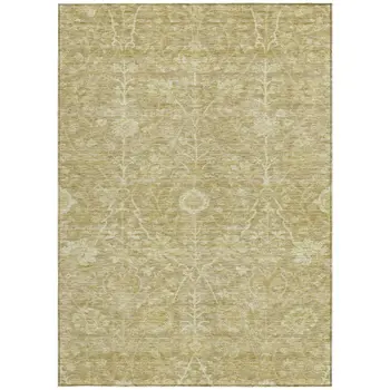 9' X 12' Tan And Beige Floral Washable Indoor Outdoor Area Rug