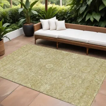10' X 14' Tan And Beige Floral Washable Indoor Outdoor Area Rug