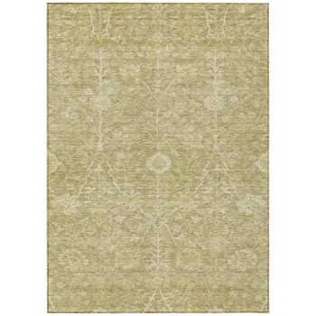 10' X 14' Tan And Beige Floral Washable Indoor Outdoor Area Rug