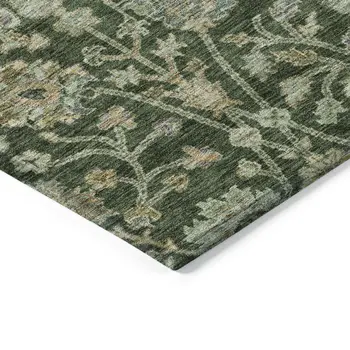 8' Green Tan And Gray Round Floral Washable Indoor Outdoor Area Rug