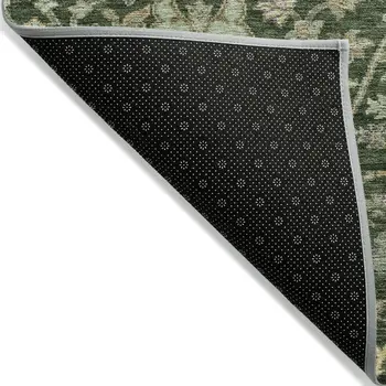 9' X 12' Green Tan And Gray Floral Washable Indoor Outdoor Area Rug