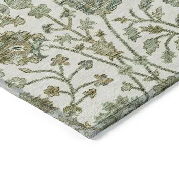 3' X 5' Ivory Green And Brown Floral Washable Indoor Outdoor Area Rug