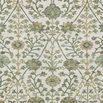 5' X 8' Ivory Green And Brown Floral Washable Indoor Outdoor Area Rug