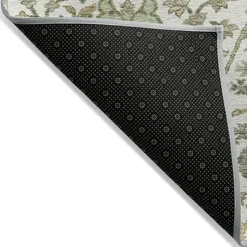 8' Ivory Green And Brown Round Floral Washable Indoor Outdoor Area Rug
