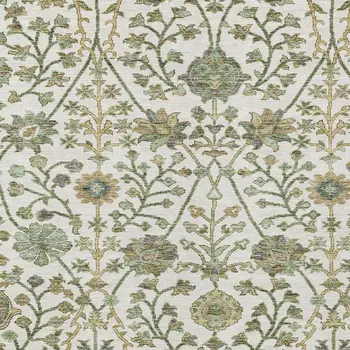 8' X 10' Ivory Green And Brown Floral Washable Indoor Outdoor Area Rug