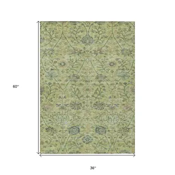 3' X 5' Mint Green Brown And Gray Floral Washable Indoor Outdoor Area Rug