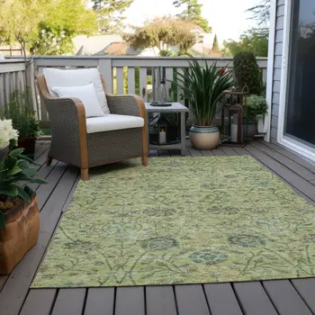 3' X 5' Mint Green Brown And Gray Floral Washable Indoor Outdoor Area Rug