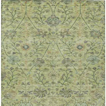 8' X 10' Mint Green Brown And Gray Floral Washable Indoor Outdoor Area Rug