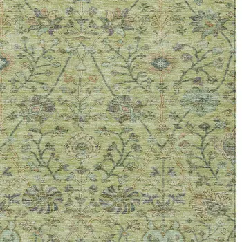 8' X 10' Mint Green Brown And Gray Floral Washable Indoor Outdoor Area Rug