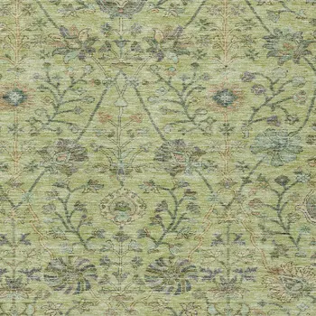 9' X 12' Mint Green Brown And Gray Floral Washable Indoor Outdoor Area Rug