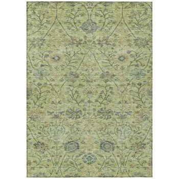 10' X 14' Mint Green Brown And Gray Floral Washable Indoor Outdoor Area Rug