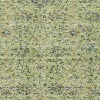 10' X 14' Mint Green Brown And Gray Floral Washable Indoor Outdoor Area Rug