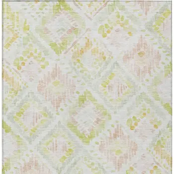 5' X 8' Pink Green And Beige Geometric Washable Indoor Outdoor Area Rug