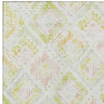 5' X 8' Pink Green And Beige Geometric Washable Indoor Outdoor Area Rug