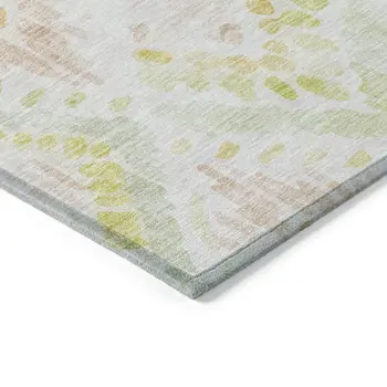 8' Pink Green And Beige Round Geometric Washable Indoor Outdoor Area Rug