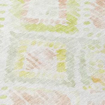 8' Pink Green And Beige Round Geometric Washable Indoor Outdoor Area Rug