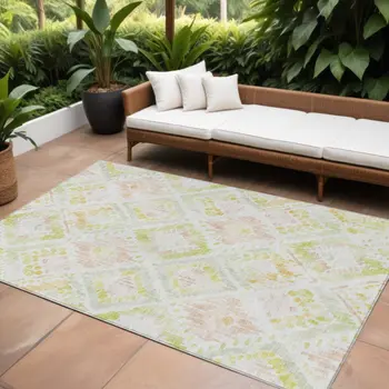 8' X 10' Pink Green And Beige Geometric Washable Indoor Outdoor Area Rug