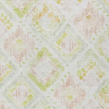 8' X 10' Pink Green And Beige Geometric Washable Indoor Outdoor Area Rug