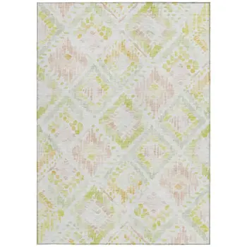 9' X 12' Pink Green And Beige Geometric Washable Indoor Outdoor Area Rug