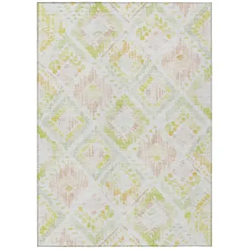 9' X 12' Pink Green And Beige Geometric Washable Indoor Outdoor Area Rug