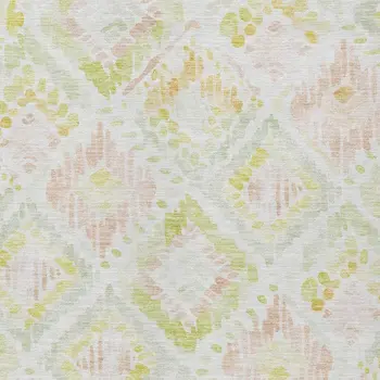 10' X 14' Pink Green And Beige Geometric Washable Indoor Outdoor Area Rug