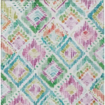3' X 5' Teal Blue Green And Purple Geometric Washable Indoor Outdoor Area Rug