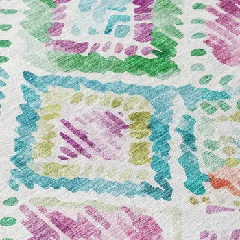 3' X 5' Teal Blue Green And Purple Geometric Washable Indoor Outdoor Area Rug