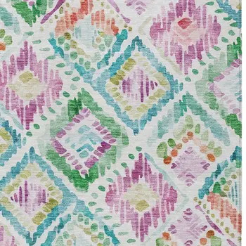 5' X 8' Teal Blue Green And Purple Geometric Washable Indoor Outdoor Area Rug