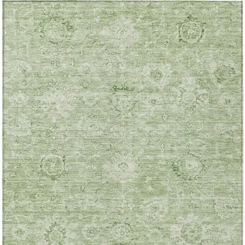 5' X 8' Artichoke Green And Ivory Damask Washable Indoor Outdoor Area Rug