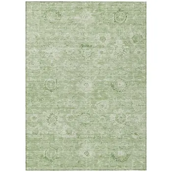 5' X 8' Artichoke Green And Ivory Damask Washable Indoor Outdoor Area Rug