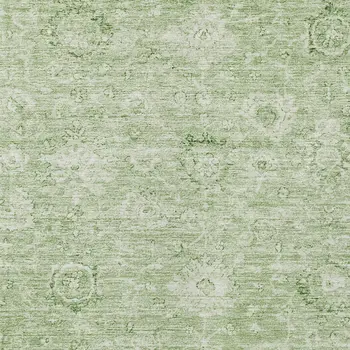 5' X 8' Artichoke Green And Ivory Damask Washable Indoor Outdoor Area Rug