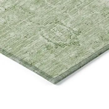 8' Artichoke Green And Ivory Round Damask Washable Indoor Outdoor Area Rug