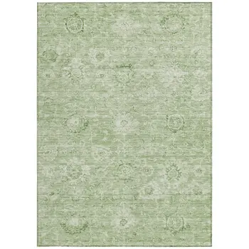 8' X 10' Artichoke Green And Ivory Damask Washable Indoor Outdoor Area Rug