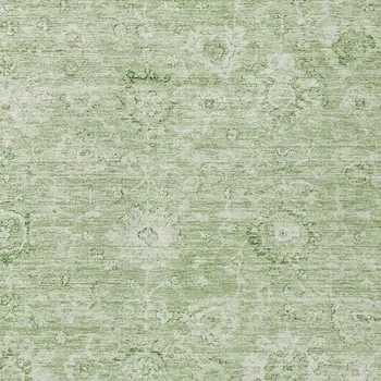 10' X 14' Artichoke Green And Ivory Damask Washable Indoor Outdoor Area Rug