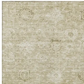 3' X 5' Beige And Brown Damask Washable Indoor Outdoor Area Rug