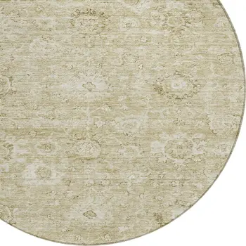 8' Beige And Brown Round Damask Washable Indoor Outdoor Area Rug