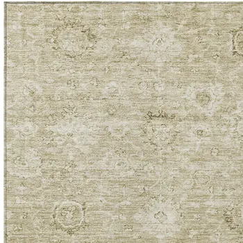 8' X 10' Beige And Brown Damask Washable Indoor Outdoor Area Rug