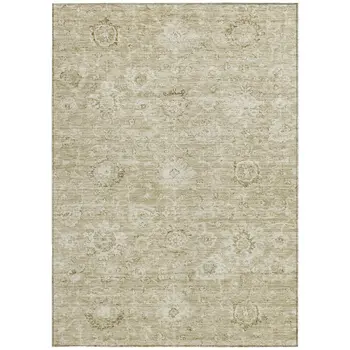 10' X 14' Beige And Brown Damask Washable Indoor Outdoor Area Rug