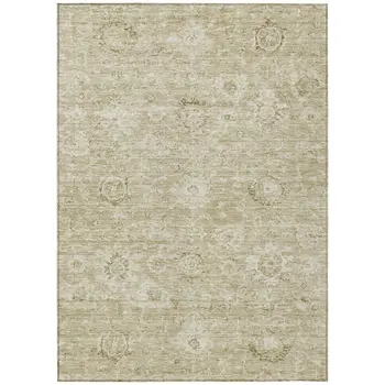 10' X 14' Beige And Brown Damask Washable Indoor Outdoor Area Rug