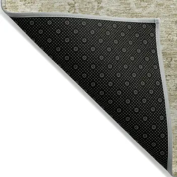 10' X 14' Beige And Brown Damask Washable Indoor Outdoor Area Rug