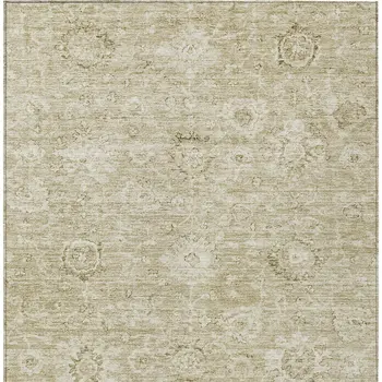 10' X 14' Beige And Brown Damask Washable Indoor Outdoor Area Rug