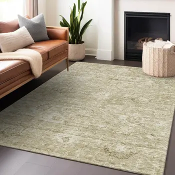 10' X 14' Beige And Brown Damask Washable Indoor Outdoor Area Rug