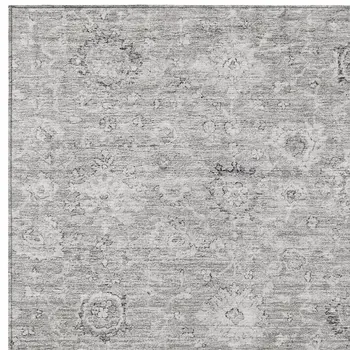 3' X 5' Gray And Silver Damask Washable Indoor Outdoor Area Rug