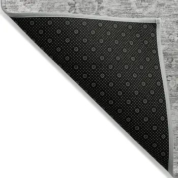 5' X 8' Gray And Silver Damask Washable Indoor Outdoor Area Rug