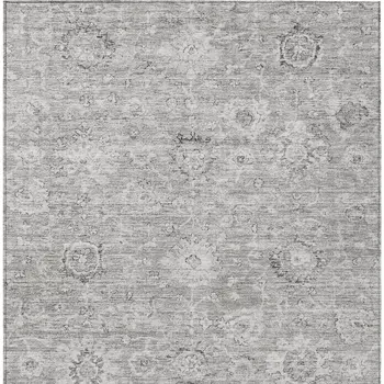 8' X 10' Gray And Silver Damask Washable Indoor Outdoor Area Rug