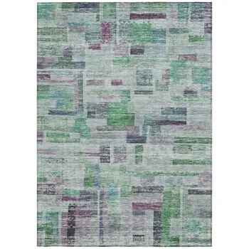 3' X 5' Artichoke Green Charcoal And Purple Striped Washable Indoor Outdoor Area Rug