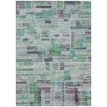 3' X 5' Artichoke Green Charcoal And Purple Striped Washable Indoor Outdoor Area Rug